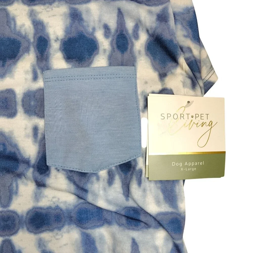 Sportpet Dog Size XL Blue and White Tie-Dye Shirt With Pocket